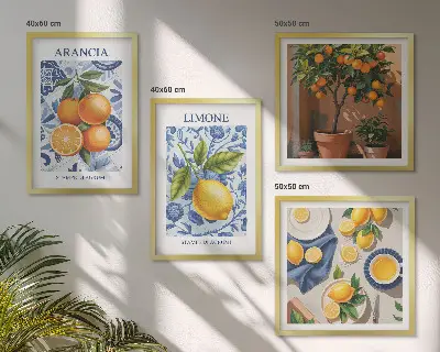 Compoziție de tablouri pentru perete cu ilustrații de fructe citrice