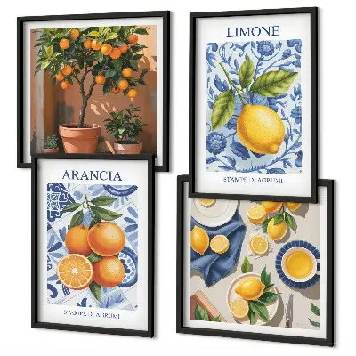 Compoziție de tablouri pentru perete cu ilustrații de fructe citrice