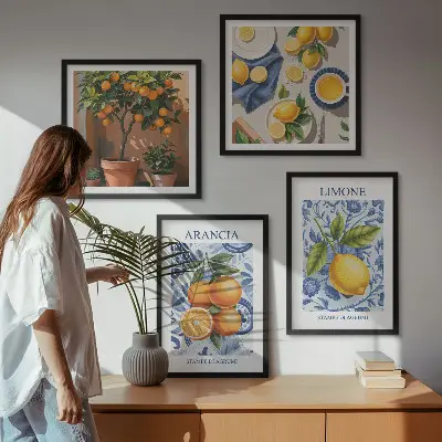 Compoziție de tablouri pentru perete cu ilustrații de fructe citrice