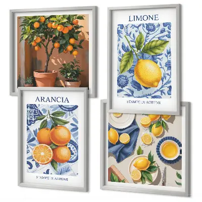 Compoziție de tablouri pentru perete cu ilustrații de fructe citrice