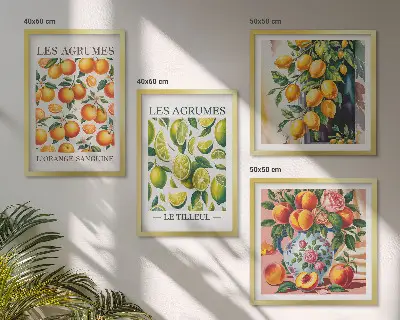 Set de tablouri gata de agățat cu citrice proaspete și colorate