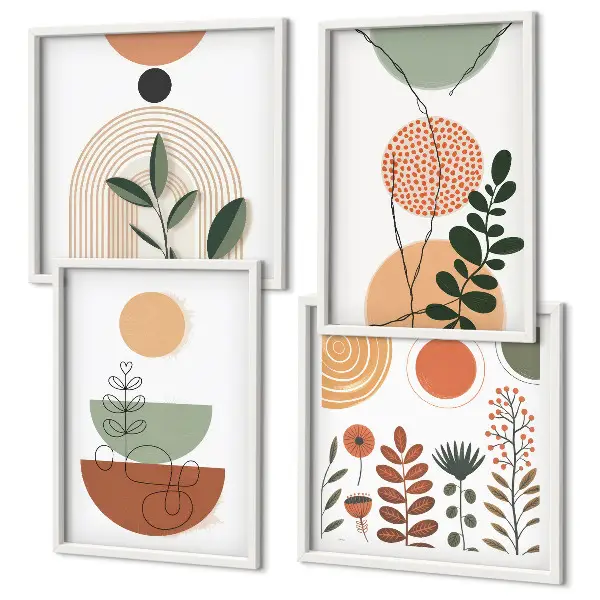 Compoziție de tablouri pentru perete cu forme abstracte de plante