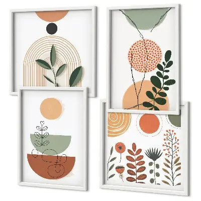 Compoziție de tablouri pentru perete cu forme abstracte de plante