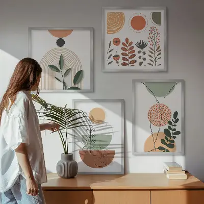 Compoziție de tablouri pentru perete cu forme abstracte de plante