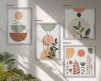 Compoziție de tablouri pentru perete cu forme abstracte de plante