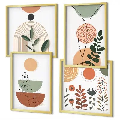 Compoziție de tablouri pentru perete cu forme abstracte de plante