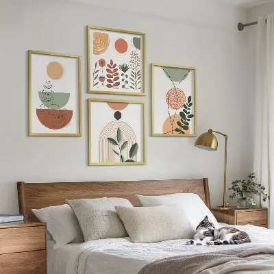 Compoziție de tablouri pentru perete cu forme abstracte de plante