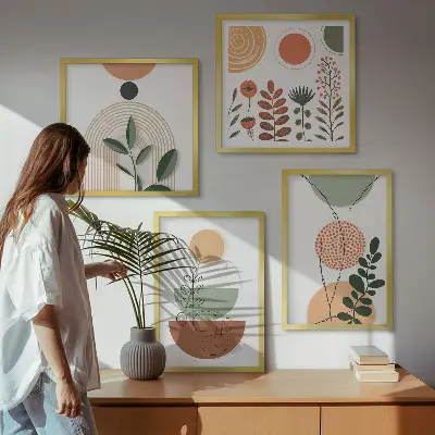 Compoziție de tablouri pentru perete cu forme abstracte de plante