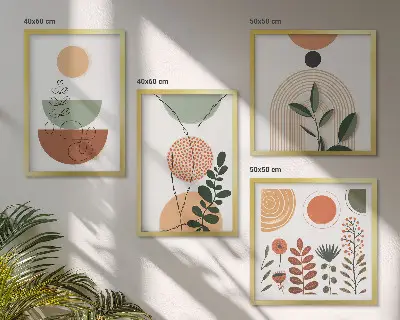 Compoziție de tablouri pentru perete cu forme abstracte de plante