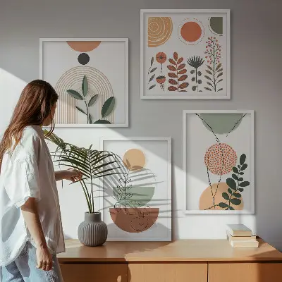 Compoziție de tablouri pentru perete cu forme abstracte de plante