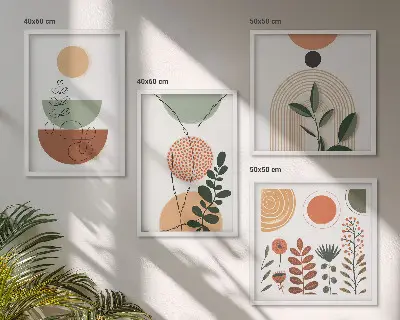 Compoziție de tablouri pentru perete cu forme abstracte de plante