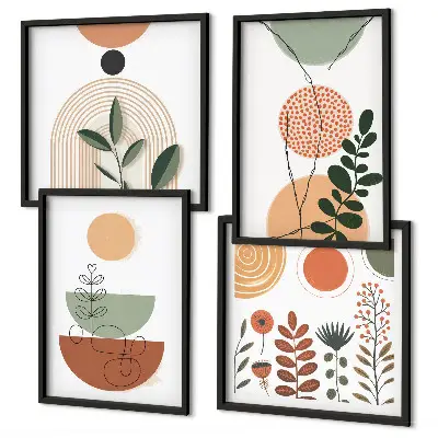 Compoziție de tablouri pentru perete cu forme abstracte de plante