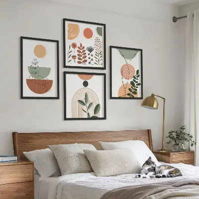 Compoziție de tablouri pentru perete cu forme abstracte de plante