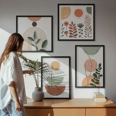 Compoziție de tablouri pentru perete cu forme abstracte de plante