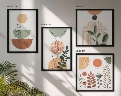 Compoziție de tablouri pentru perete cu forme abstracte de plante