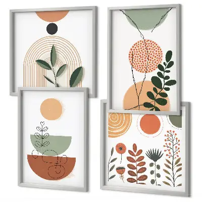 Compoziție de tablouri pentru perete cu forme abstracte de plante