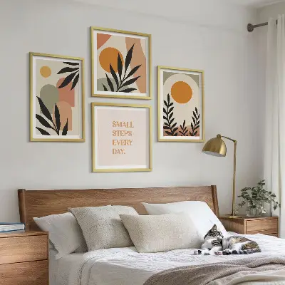 Compoziție de tablouri pentru perete cu motive vegetale abstracte