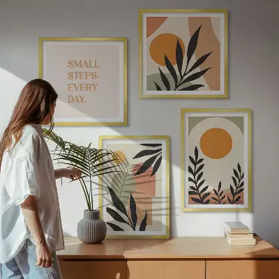 Compoziție de tablouri pentru perete cu motive vegetale abstracte