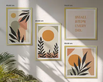 Compoziție de tablouri pentru perete cu motive vegetale abstracte