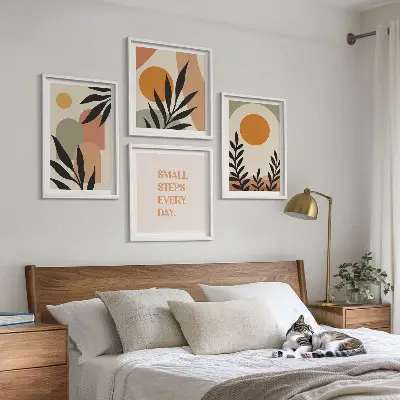 Compoziție de tablouri pentru perete cu motive vegetale abstracte