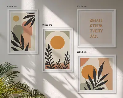 Compoziție de tablouri pentru perete cu motive vegetale abstracte