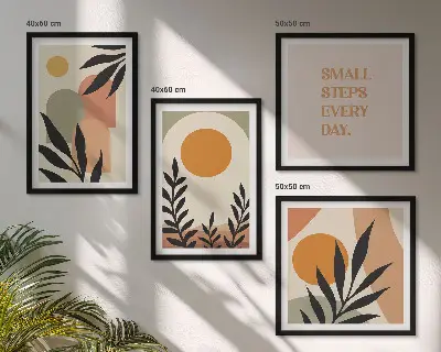 Compoziție de tablouri pentru perete cu motive vegetale abstracte
