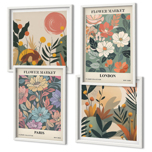 Set tablouri gata de agățat Postere florale Paris Londra