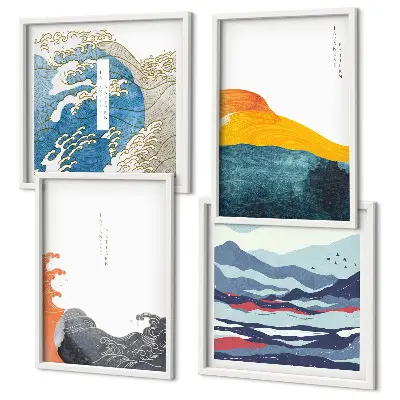 Set de tablouri cu grafică artistică japoneză cu valuri gata de agățat