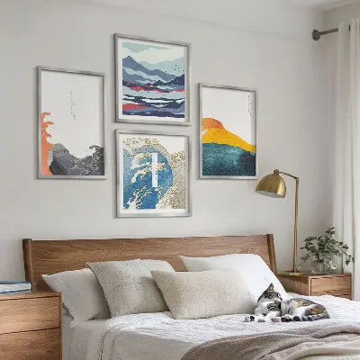 Set de tablouri cu grafică artistică japoneză cu valuri gata de agățat