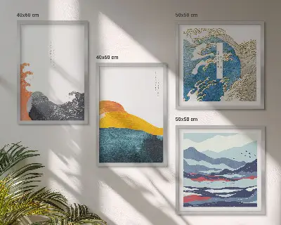 Set de tablouri cu grafică artistică japoneză cu valuri gata de agățat