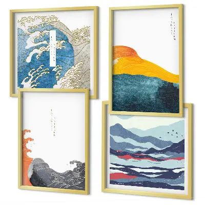 Set de tablouri cu grafică artistică japoneză cu valuri gata de agățat