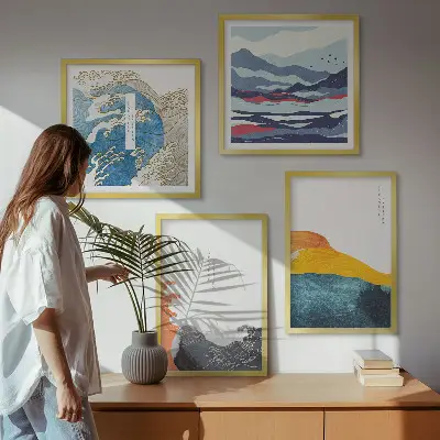 Set de tablouri cu grafică artistică japoneză cu valuri gata de agățat