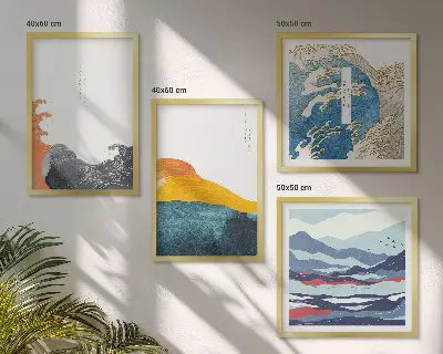 Set de tablouri cu grafică artistică japoneză cu valuri gata de agățat