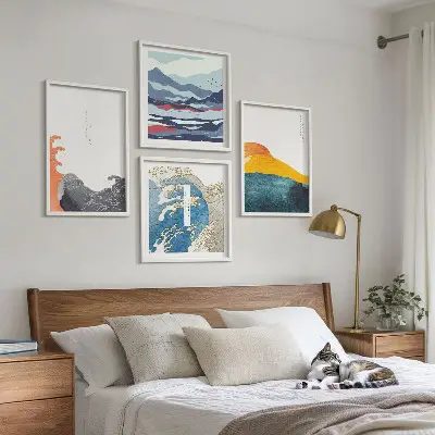 Set de tablouri cu grafică artistică japoneză cu valuri gata de agățat
