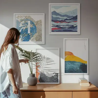 Set de tablouri cu grafică artistică japoneză cu valuri gata de agățat