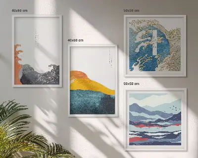 Set de tablouri cu grafică artistică japoneză cu valuri gata de agățat