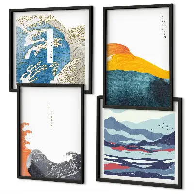 Set de tablouri cu grafică artistică japoneză cu valuri gata de agățat
