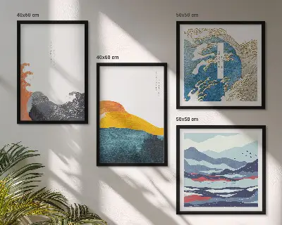 Set de tablouri cu grafică artistică japoneză cu valuri gata de agățat