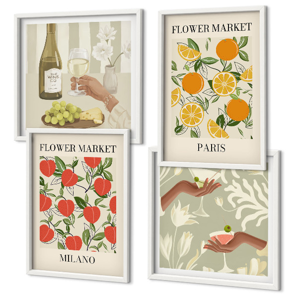 Set tablouri gata de agățat Flori vin Milano Paris
