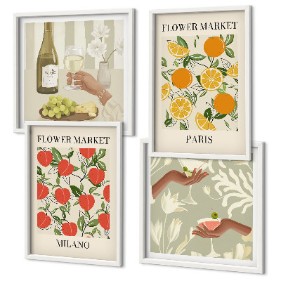 Set tablouri gata de agățat Flori vin Milano Paris