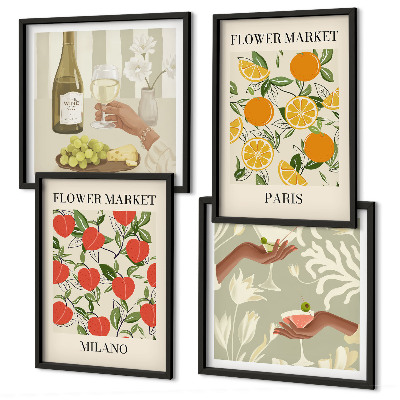 Set tablouri gata de agățat Flori vin Milano Paris