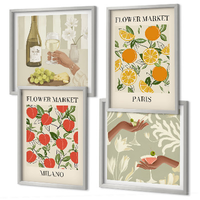 Set tablouri gata de agățat Flori vin Milano Paris