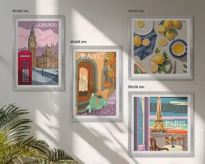 Set de tablouri gata de agățat cu peisaje urbane din Paris și Londra Franța