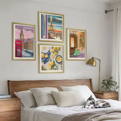 Set de tablouri gata de agățat cu peisaje urbane din Paris și Londra Franța