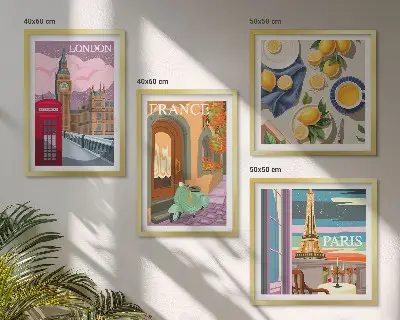 Set de tablouri gata de agățat cu peisaje urbane din Paris și Londra Franța