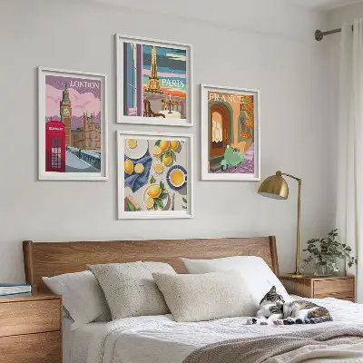 Set de tablouri gata de agățat cu peisaje urbane din Paris și Londra Franța