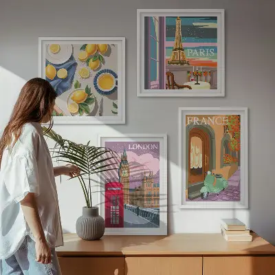 Set de tablouri gata de agățat cu peisaje urbane din Paris și Londra Franța