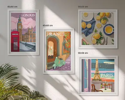 Set de tablouri gata de agățat cu peisaje urbane din Paris și Londra Franța