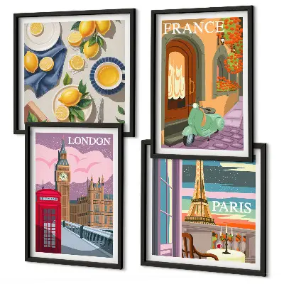 Set de tablouri gata de agățat cu peisaje urbane din Paris și Londra Franța