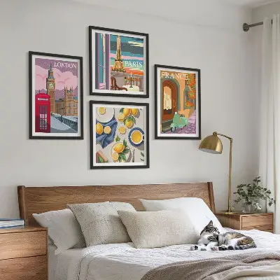 Set de tablouri gata de agățat cu peisaje urbane din Paris și Londra Franța